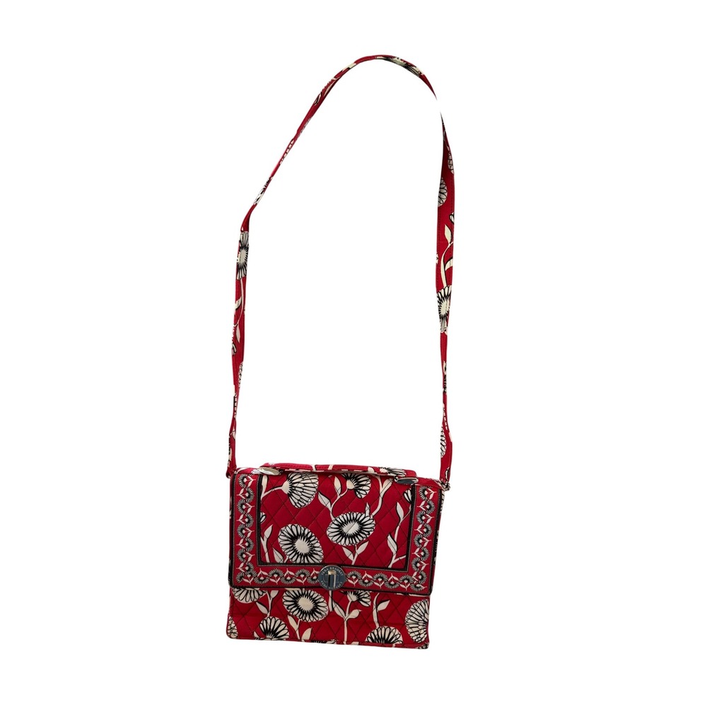 Vera Bradley Provencal Quilted Cotton Crossbody Bag Red Floral Houndstooth